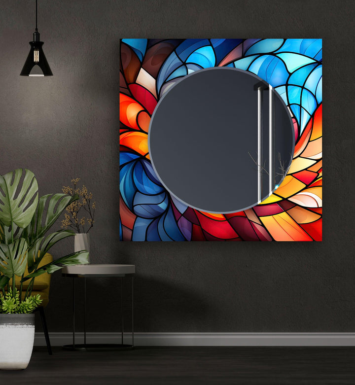 Blue Orange Round Wall Mirror Gold Wall Mirror
