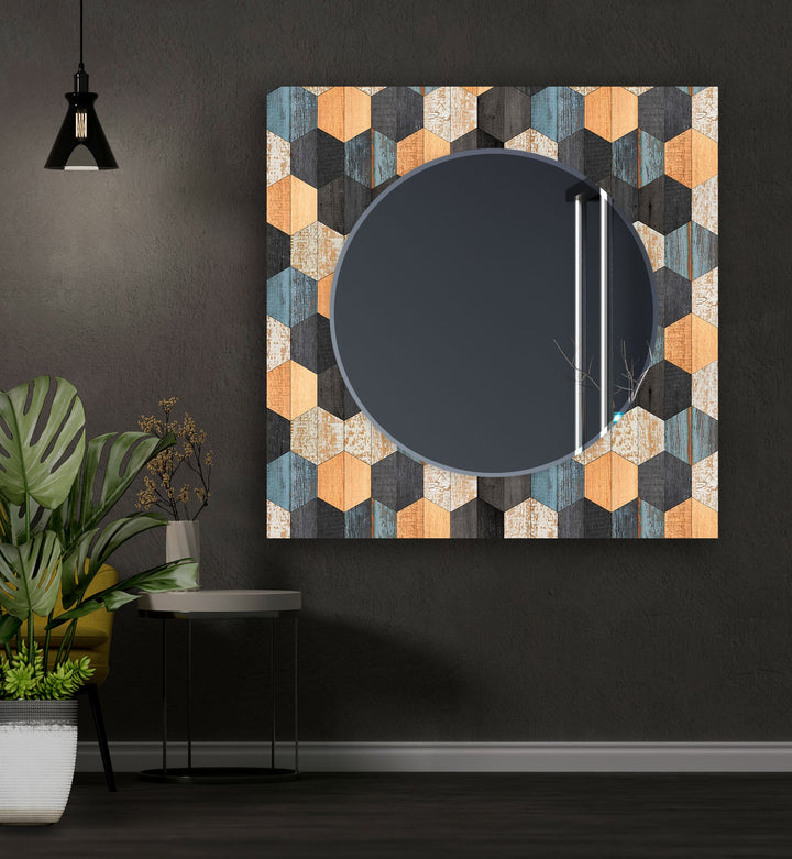 Wandspiegel aus Holz in Schwarz und Orange