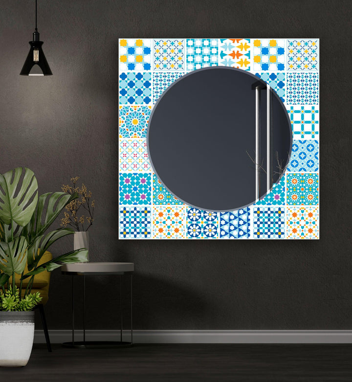 Mosaic Design Light Blue Wall Mirror Entryway Mirror
