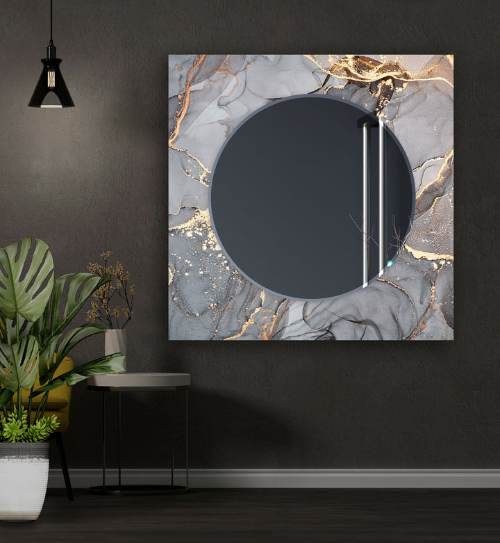 Marble Grey & Golden Wall Mirror mirrors in black
