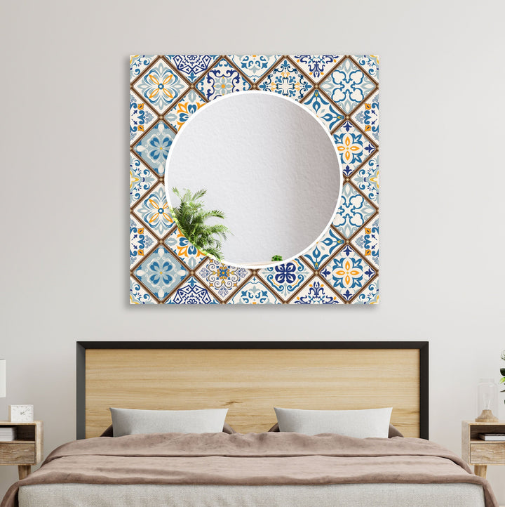 Brown and Blue Mosaic Wall Mirror Framed Mirror

