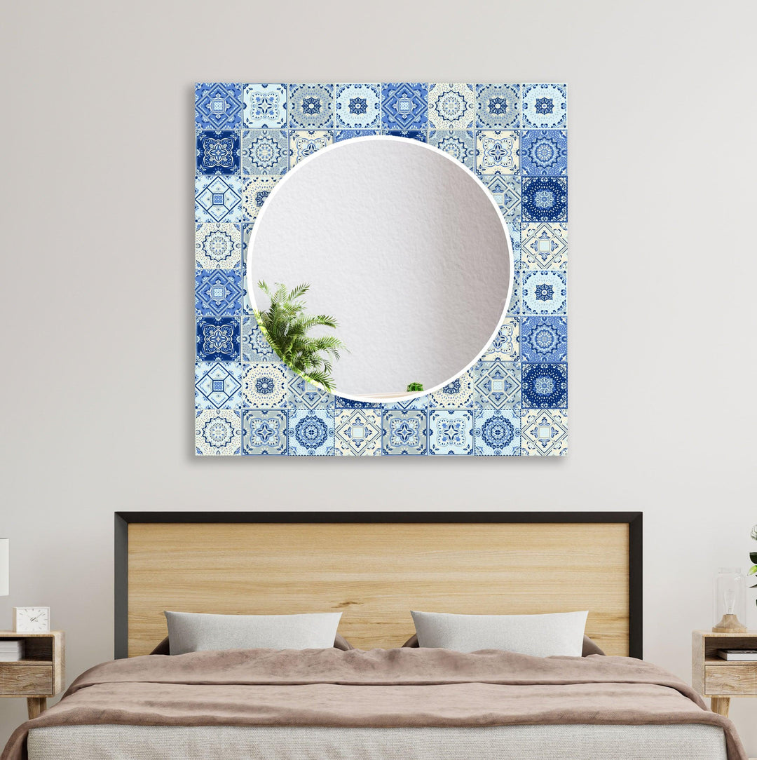 Dark Blue & White Mosaic Wall Mirror full body mirror

