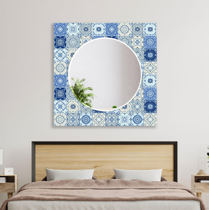 Dark Blue & White Mosaic Wall Mirror full body mirror
