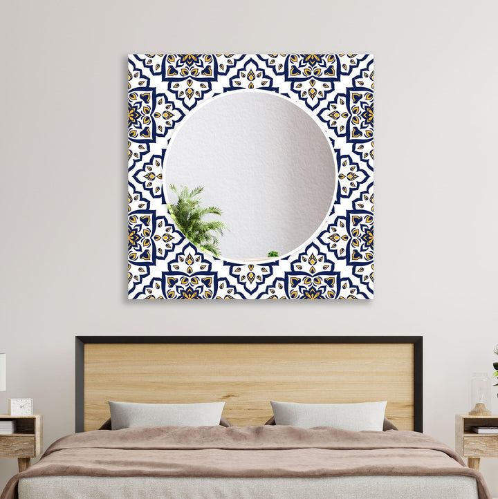 Mosaic Dark Blue and Yellow Wall Mirror gold frame mirror
