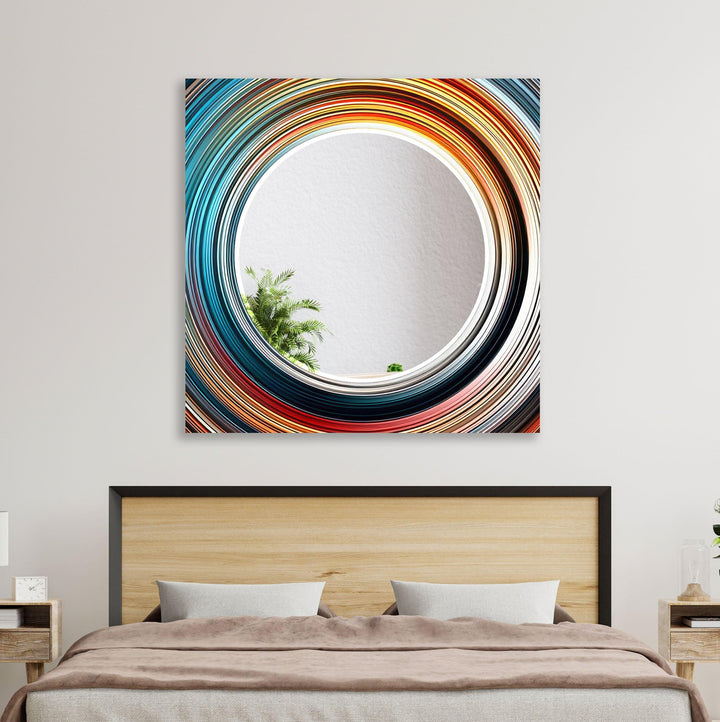 Blue & Orange Abstract Round Wall Mirror Gold Mirror
