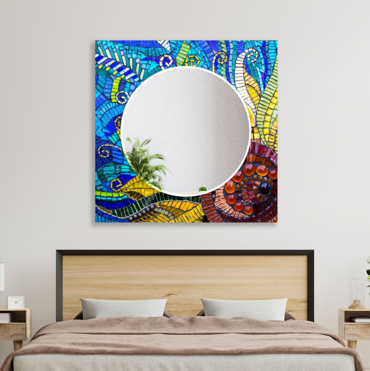 Stained Blue Round Wall Mirror Black Wall Mirror
