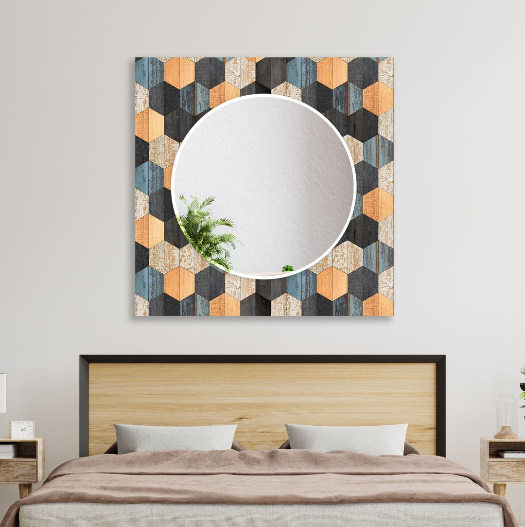 Wandspiegel aus Holz in Schwarz und Orange