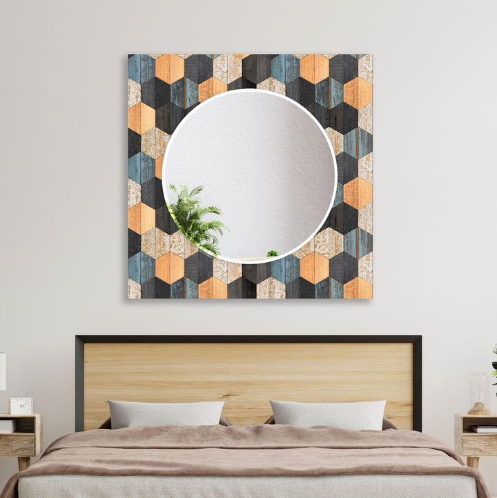 Wandspiegel aus Holz in Schwarz und Orange