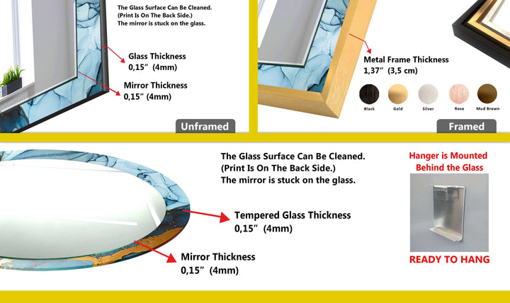 Light Blue Golden Detail Wall Mirror