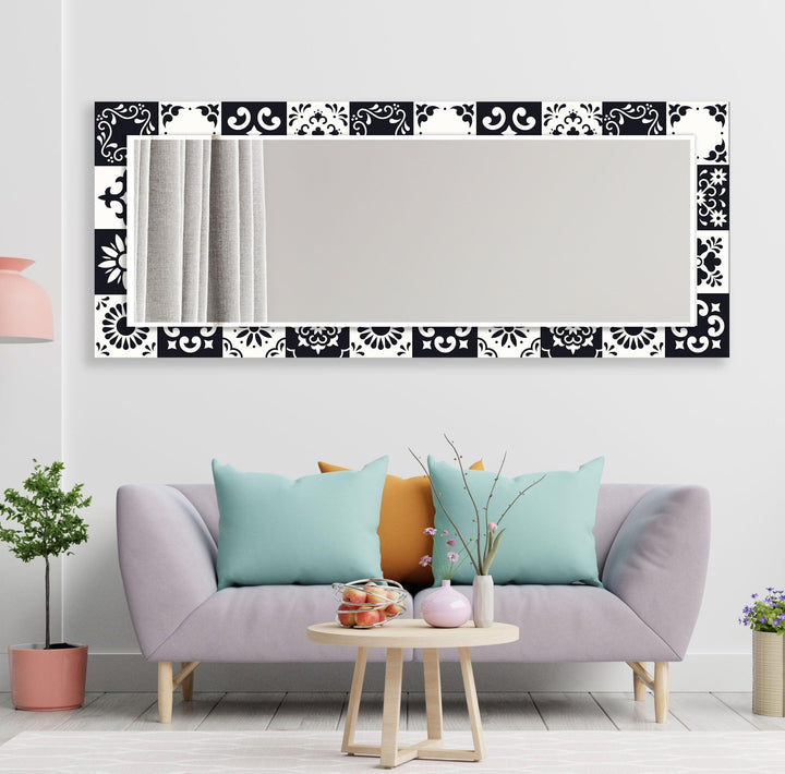 Black and White Mosaic Design Wall Mirror bathroom mirror with lights
