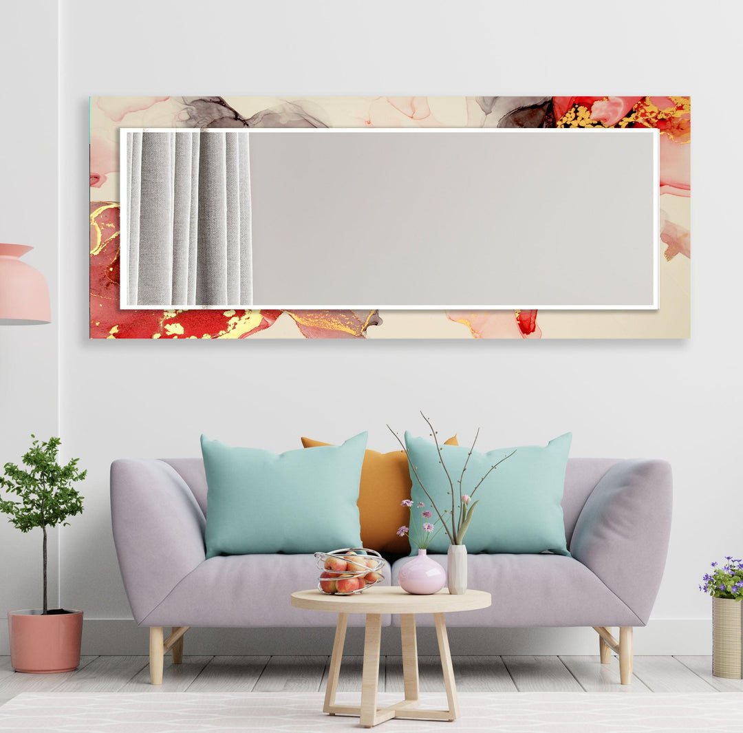 Beige Red Golden Details Wall Mirrors Huge Mirror

