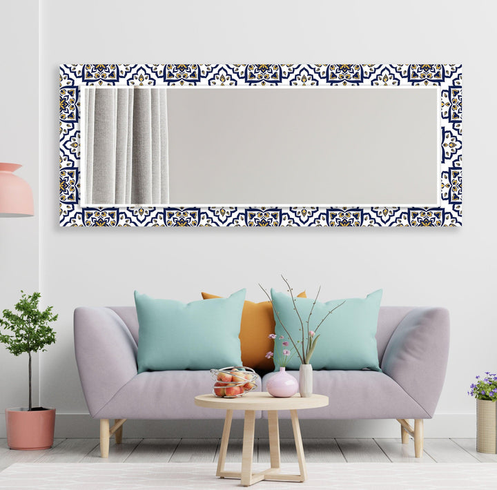 Mosaic Dark Blue and Yellow Wall Mirror black frame mirror
