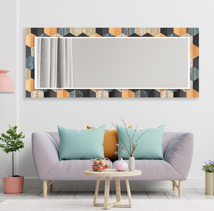 Wandspiegel aus Holz in Schwarz und Orange