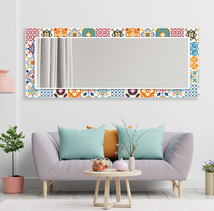 Mosaic White & Orange Round Wall Mirror floor mirror
