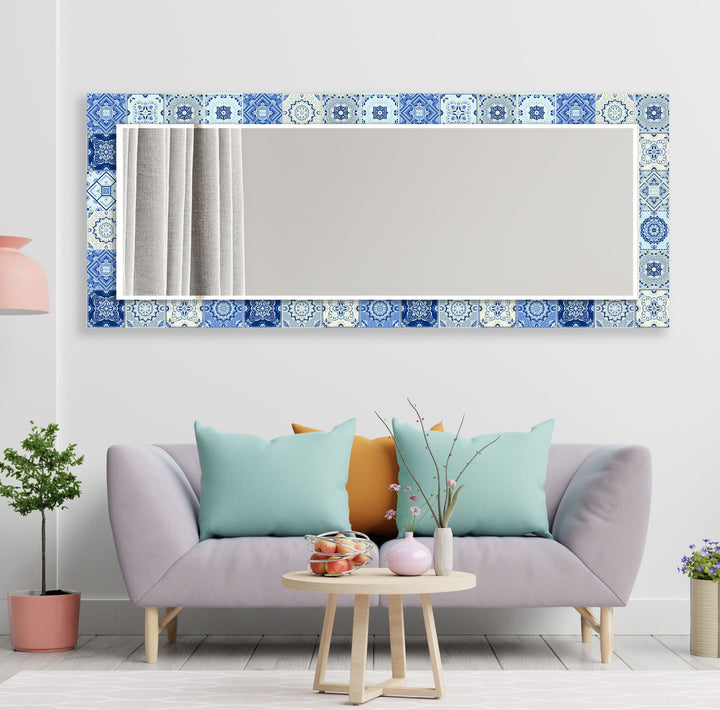 Dark Blue & White Mosaic Wall Mirror big mirror
