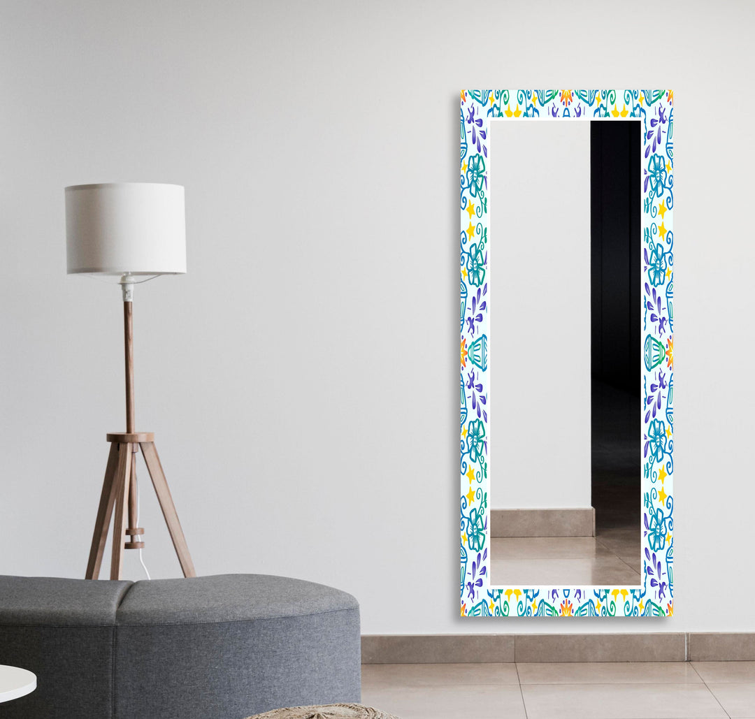Grey & Green Figures Wall Mirror full body mirror

