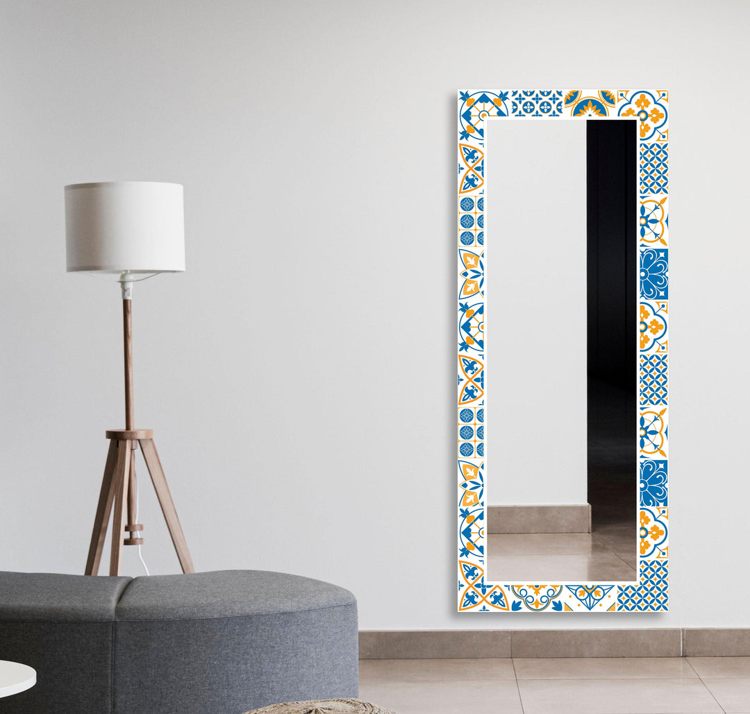 White and Dark Blue Mosaic Design Wall Mirror Huge Wall Mirror
