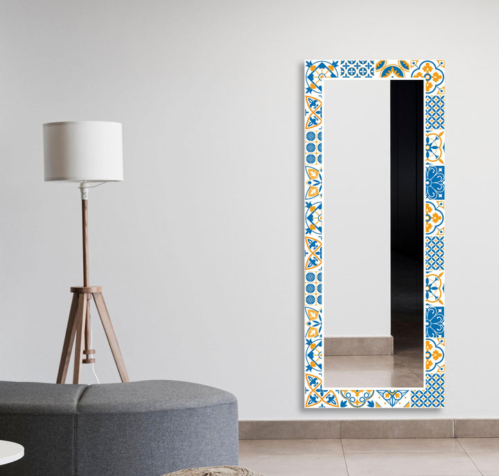 White and Dark Blue Mosaic Design Wall Mirror Huge Wall Mirror
