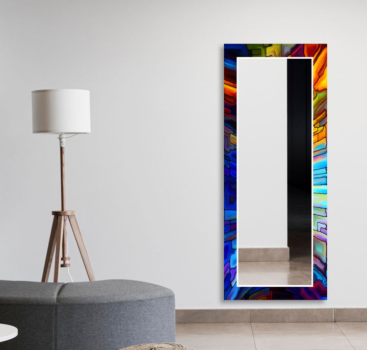 Stained Orange and Blue Wall Mirrors Wood Mirror
