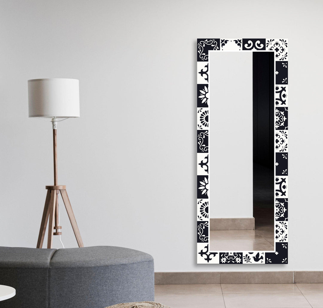 Black and White Mosaic Design Wall Mirror lighted mirror
