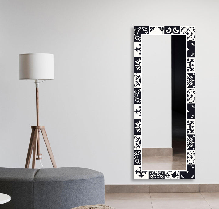Black and White Mosaic Design Wall Mirror lighted mirror
