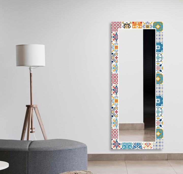 Mosaic White & Orange Round Wall Mirror full length mirrors

