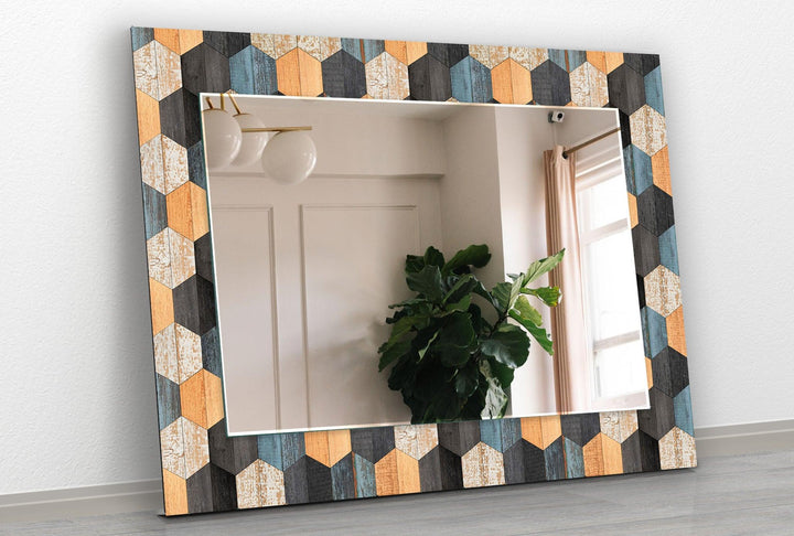 Wandspiegel aus Holz in Schwarz und Orange