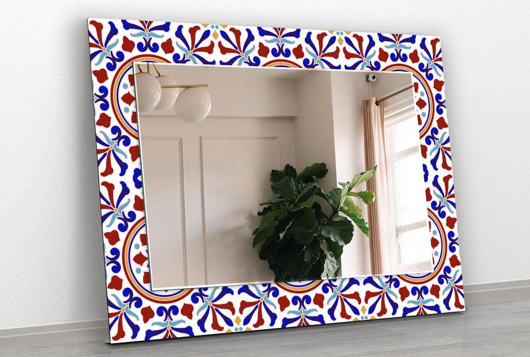 Mandala Navy Blue Round Wall Mirror Dining Room Wall Mirror
