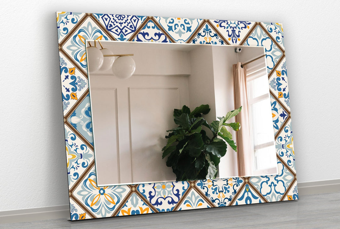 Brown and Blue Mosaic Wall Mirror decorative mirrors   
