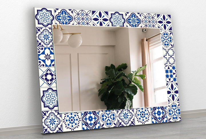 Mosaic Design White Wall Mirrors Round Mirror
