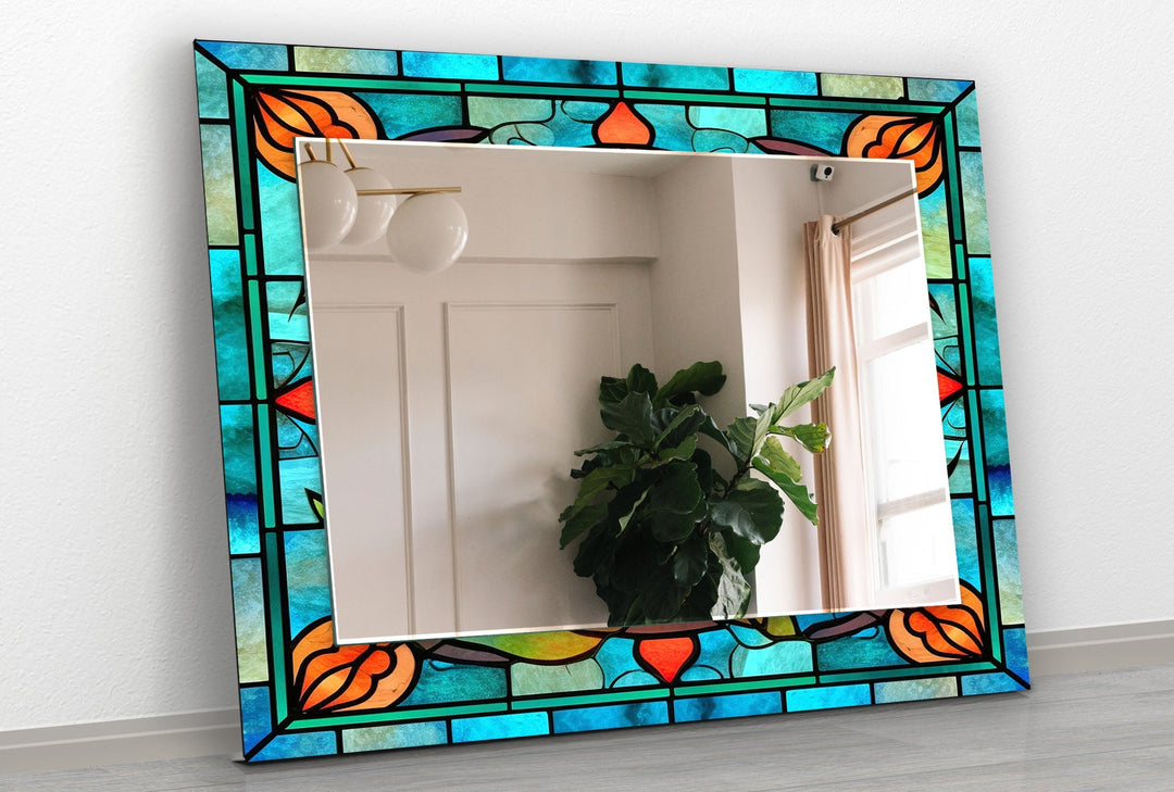 Green and Blue Stained Wall Mirrors Gold Mirror
