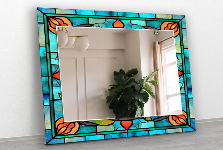 Green and Blue Stained Wall Mirrors Gold Mirror
