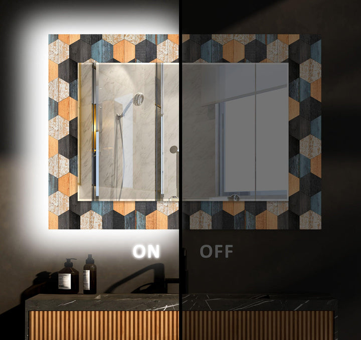 Wandspiegel aus Holz in Schwarz und Orange