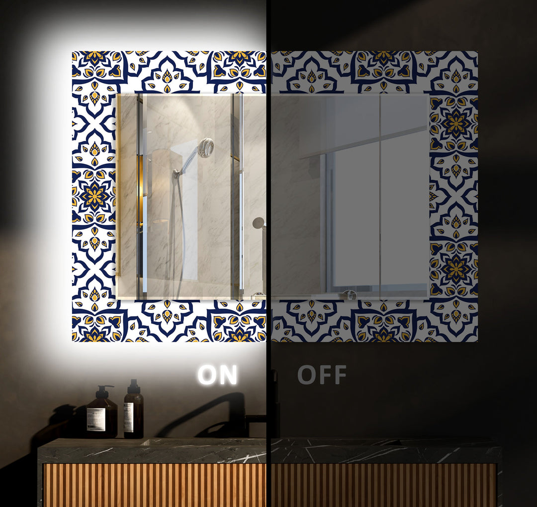 Mosaic Dark Blue and Yellow Wall Mirror Marble Wall Mirror
