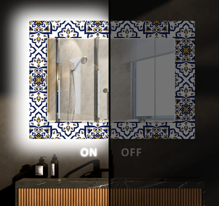 Mosaic Dark Blue and Yellow Wall Mirror Marble Wall Mirror

