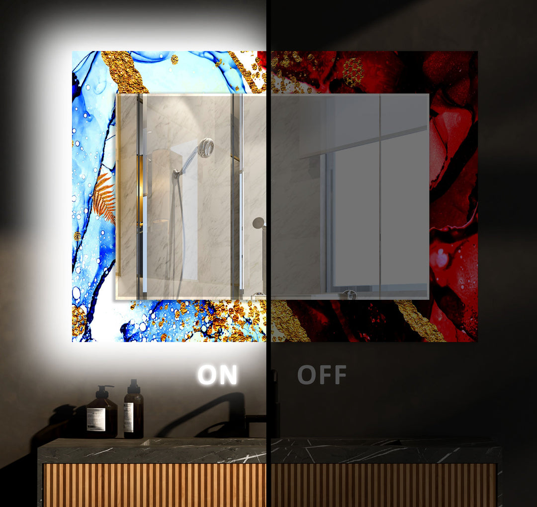 Golden Red & Blue Wall Mirror Gold Mirror

