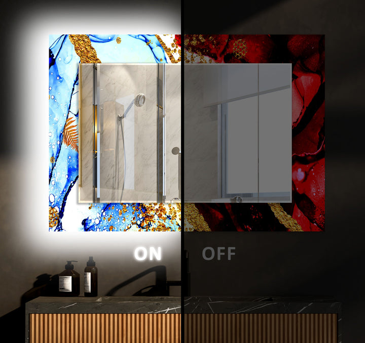 Golden Red & Blue Wall Mirror Gold Mirror
