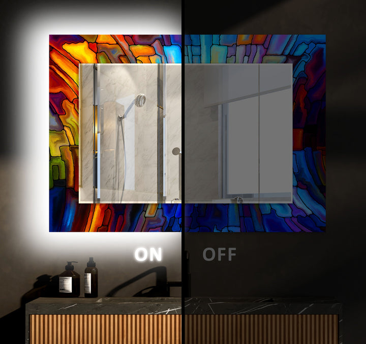 Stained Orange and Blue Wall Mirrors Living Room Wall Mirror
