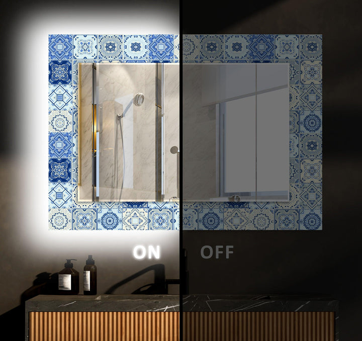 Dark Blue & White Mosaic Wall Mirror large floor mirror
