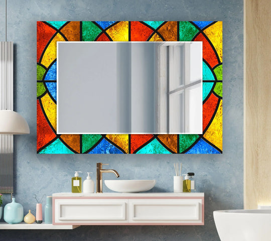 Colorful Stained Geometrics Wall Mirror Abstract Mirror
