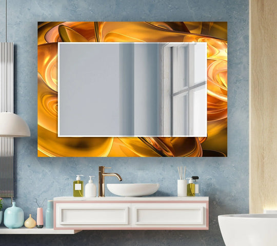 Showcasing the decorating with wall mirrors technique, this Caramel Color Lines Abstract Wall Mirror reveals an interesting layering effect within its modern design.
