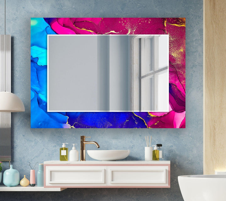 Blue & Pink Wall Mirror Square Wall Mirror
