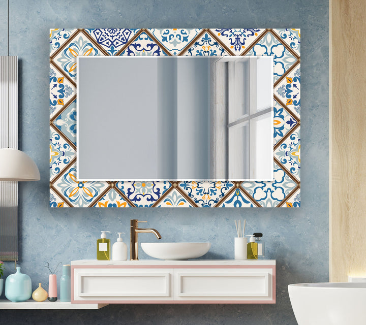 Brown and Blue Mosaic Wall Mirror wall decorative mirror
