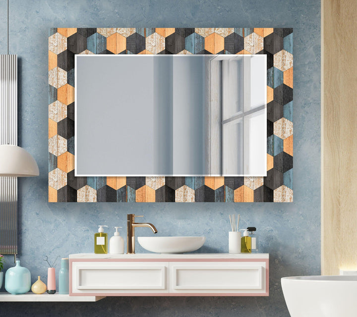 Wandspiegel aus Holz in Schwarz und Orange