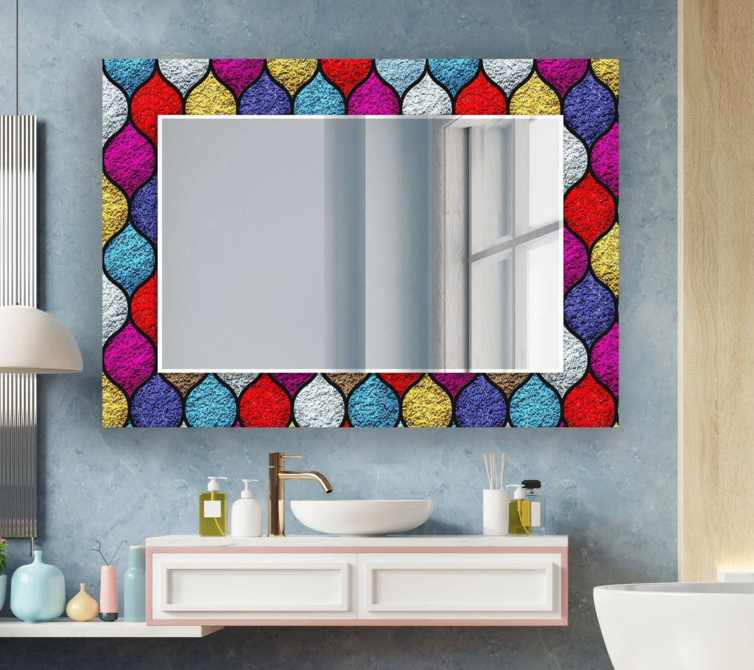 Bunt gebeizt Wandspiegel – Lebendiger geometrischer Akzent – MyPhotoStation