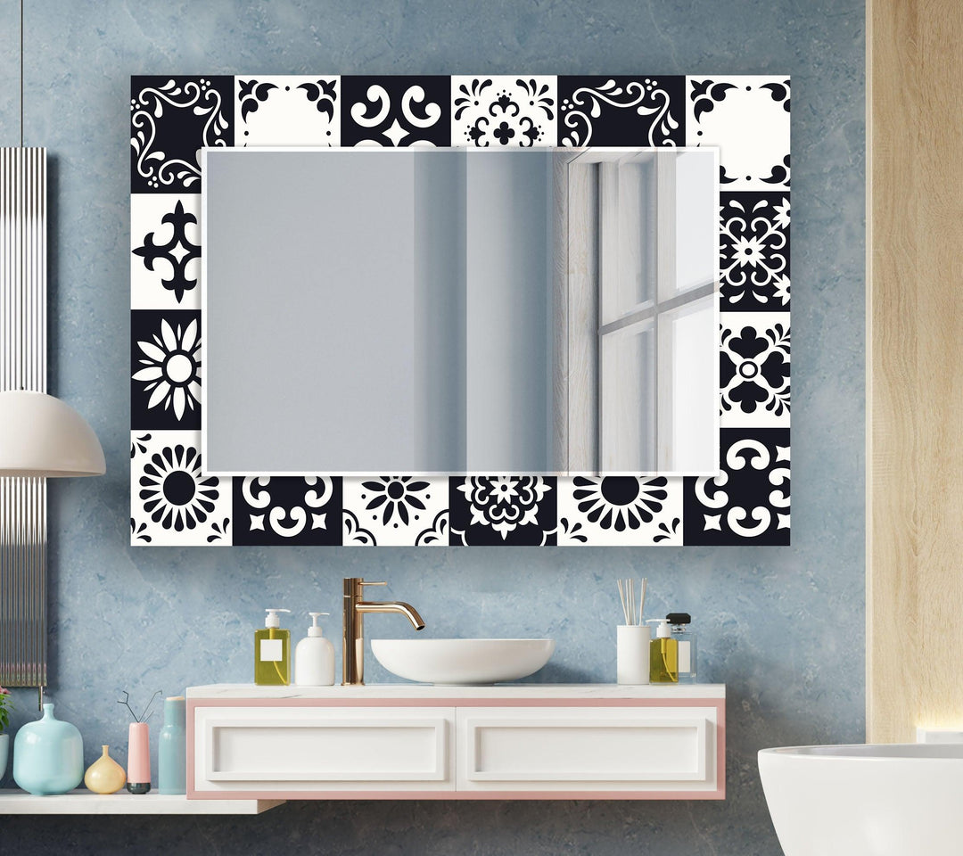 Black and White Mosaic Design Wall Mirror backlit mirror
