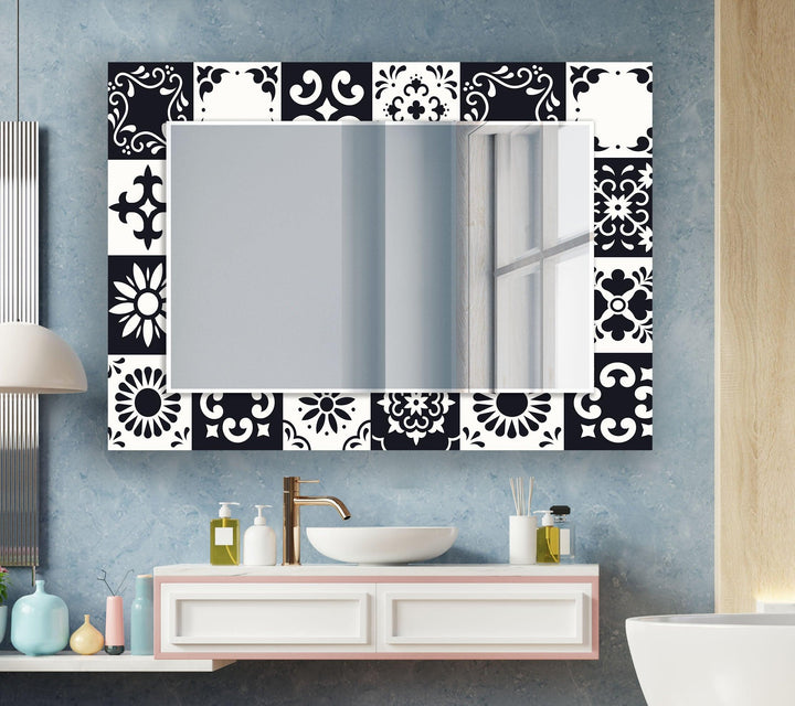 Black and White Mosaic Design Wall Mirror backlit mirror
