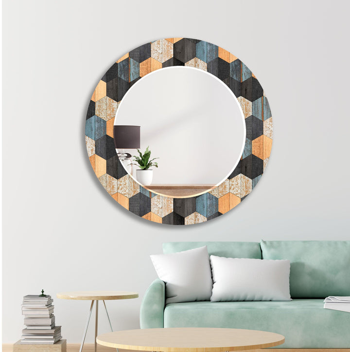 Wandspiegel aus Holz in Schwarz und Orange