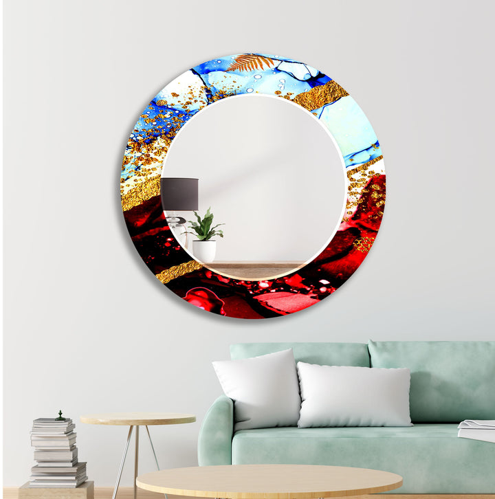 Golden Red & Blue Wall Mirror Round Mirror
