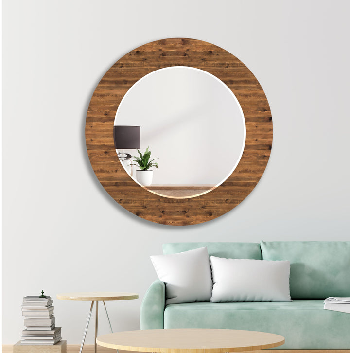 Brown Wood Pattern Wall Mirrors Round Mirror
